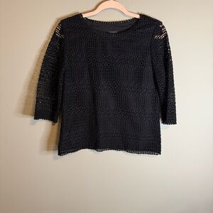 Talbots Black‎ Crochet Women's Blouse XS 3/4 Sleeve